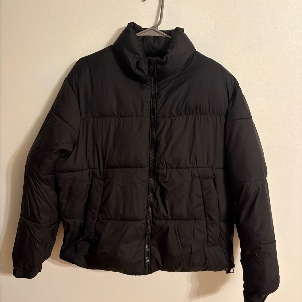 Zara Black Puffer Jacket High Collar Insulated